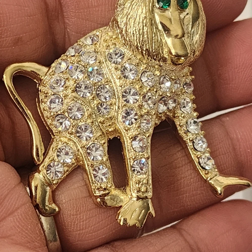 Gold and Crystal Monkey Brooch Pin